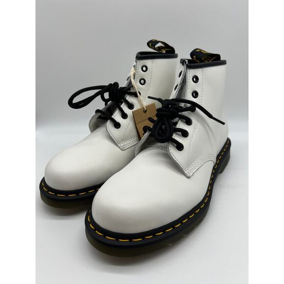 Dr. Martens 101 Yellow Stitch White Smooth Leather Ankle Boots Womens 10/Mens 9 - Picture 8 of 12